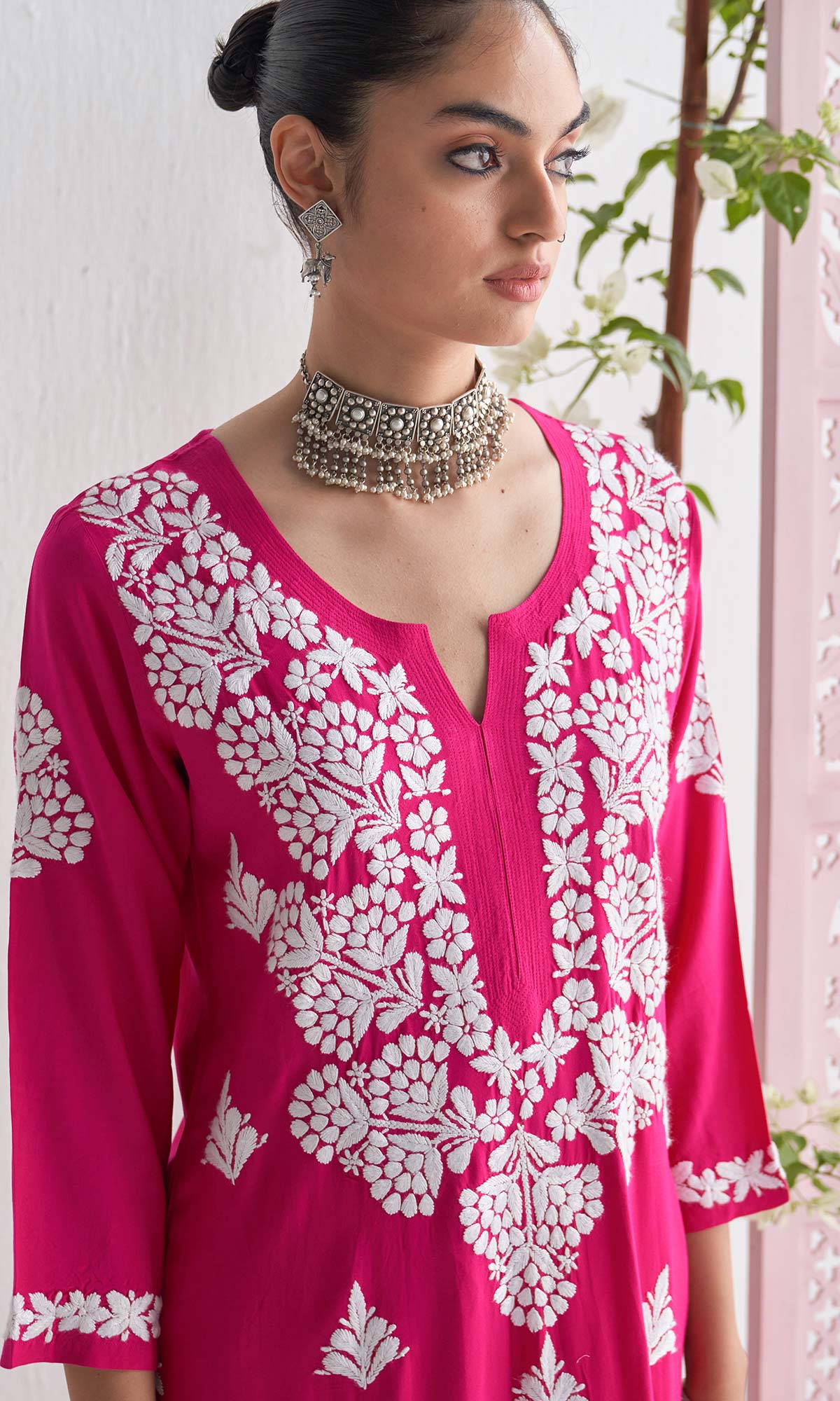 Handcrafted Chikankari Pink 2Pc Kurta-Palazzo Set