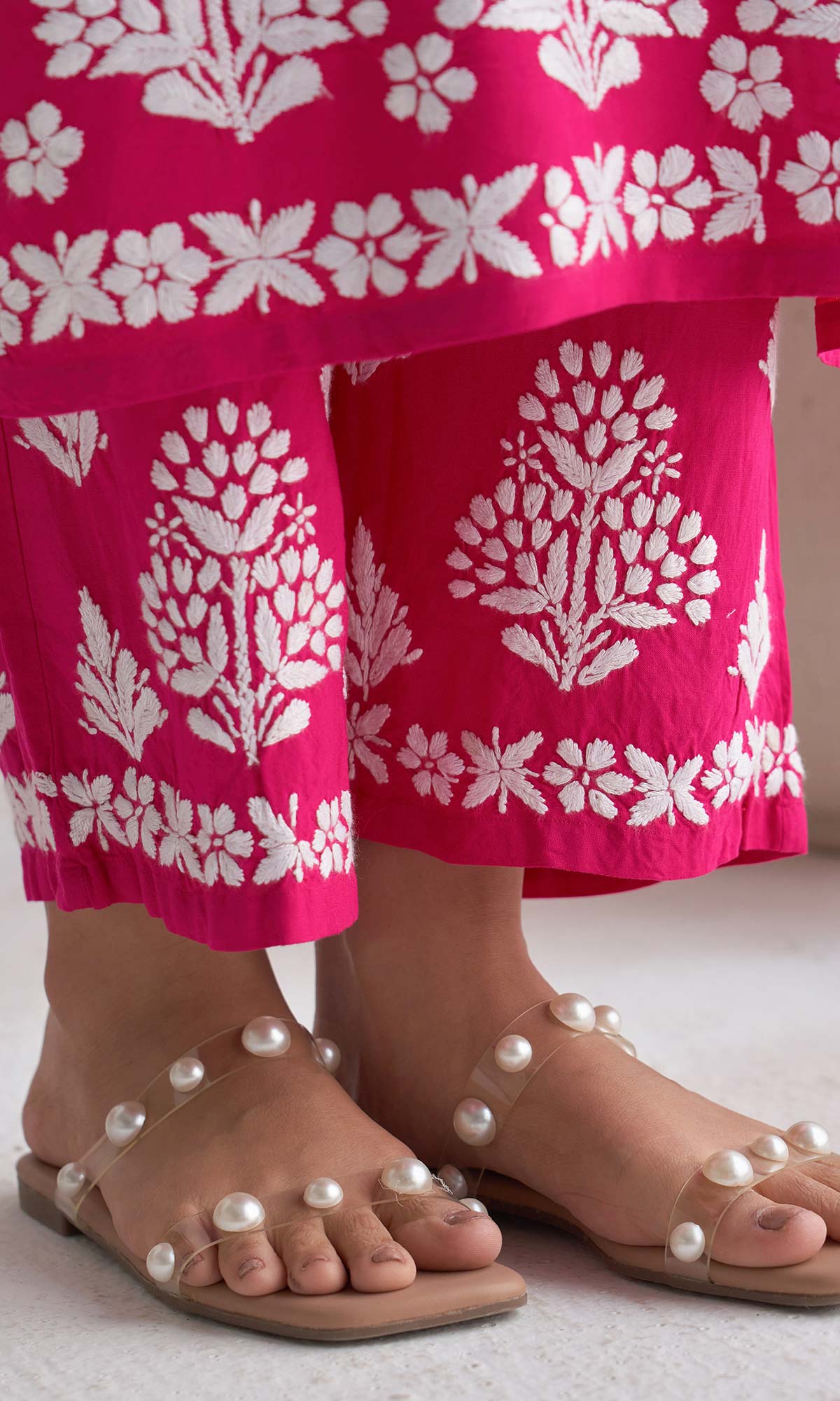 Handcrafted Chikankari Pink 2Pc Kurta-Palazzo Set