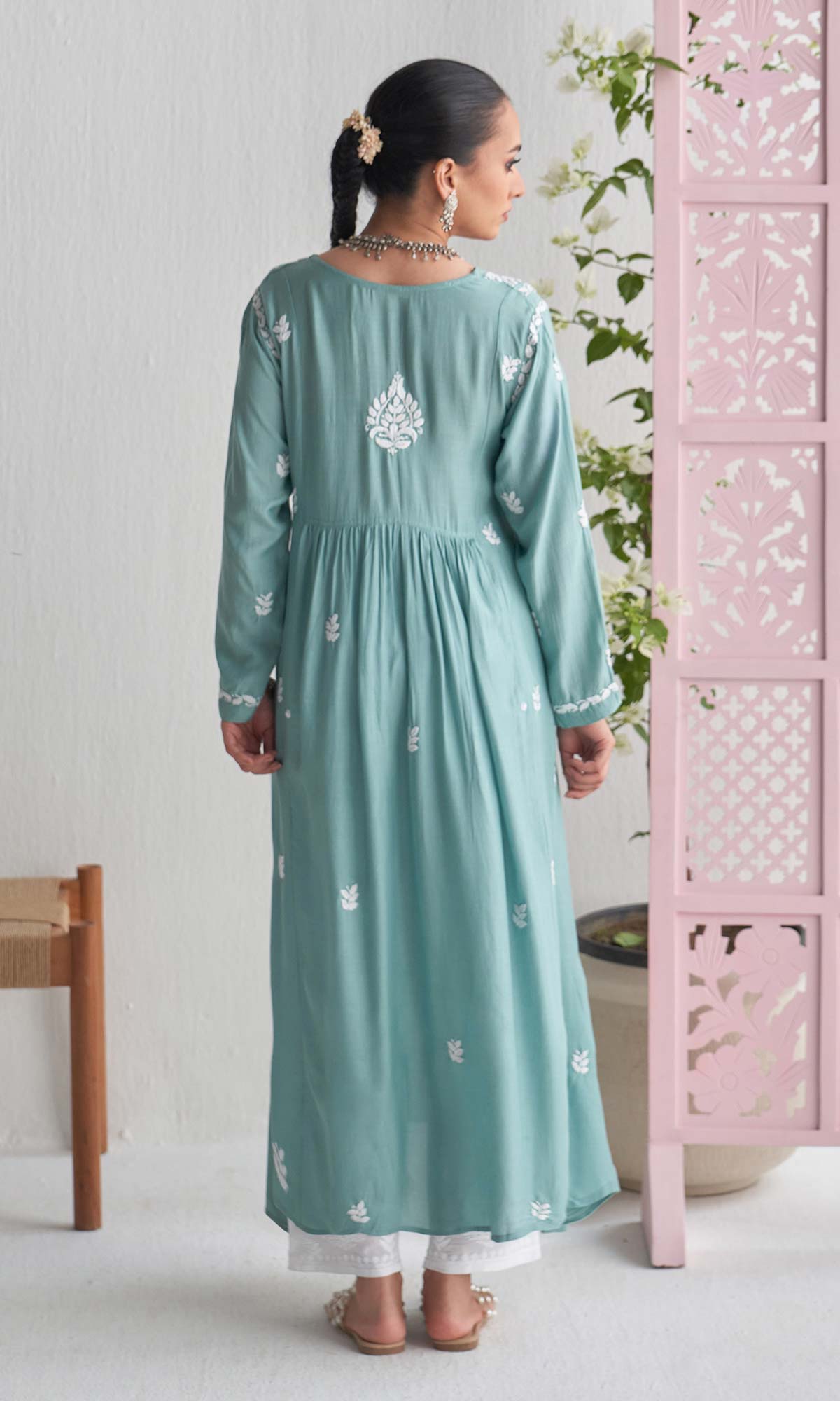 Handcrafted Chikankari Green Angrakha