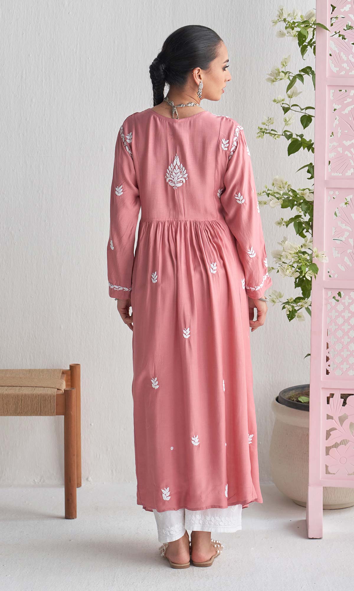 Handcrafted Chikankari Pink Angrakha