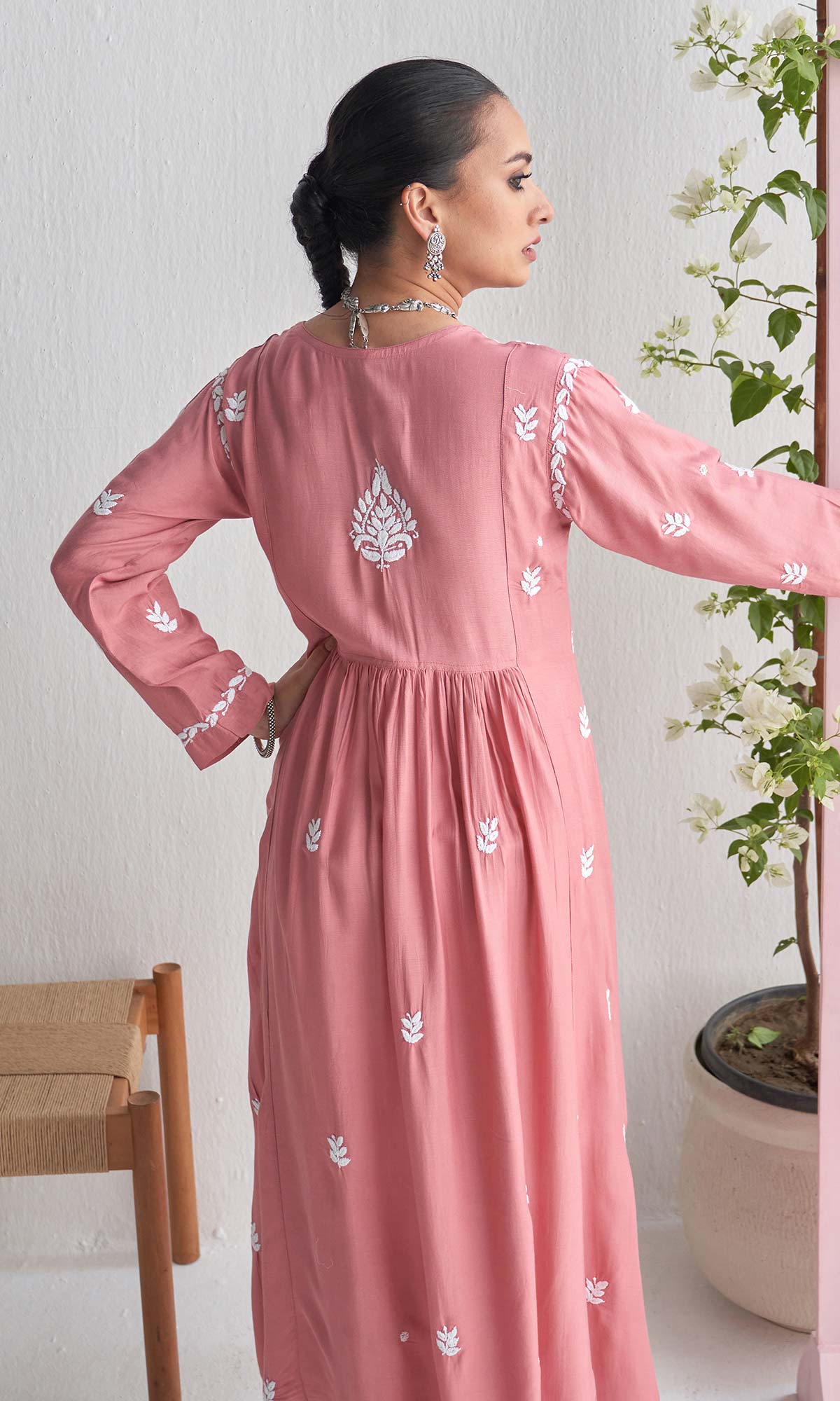 Handcrafted Chikankari Pink Angrakha