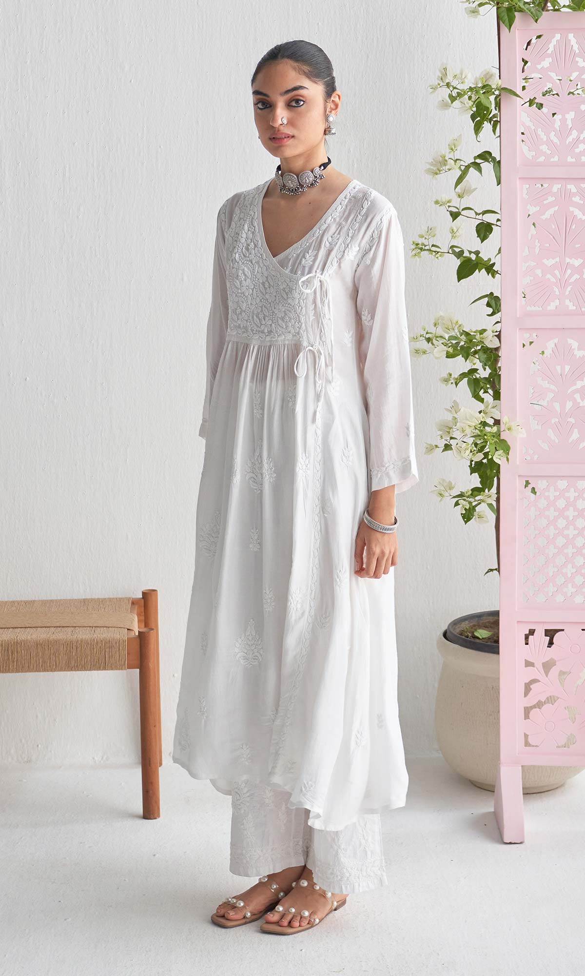 Handcrafted Chikankari White Angrakha