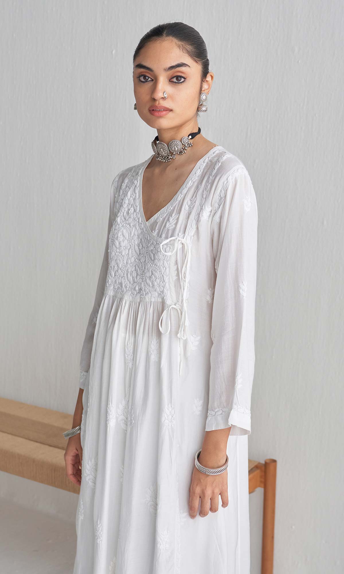 Handcrafted Chikankari White Angrakha