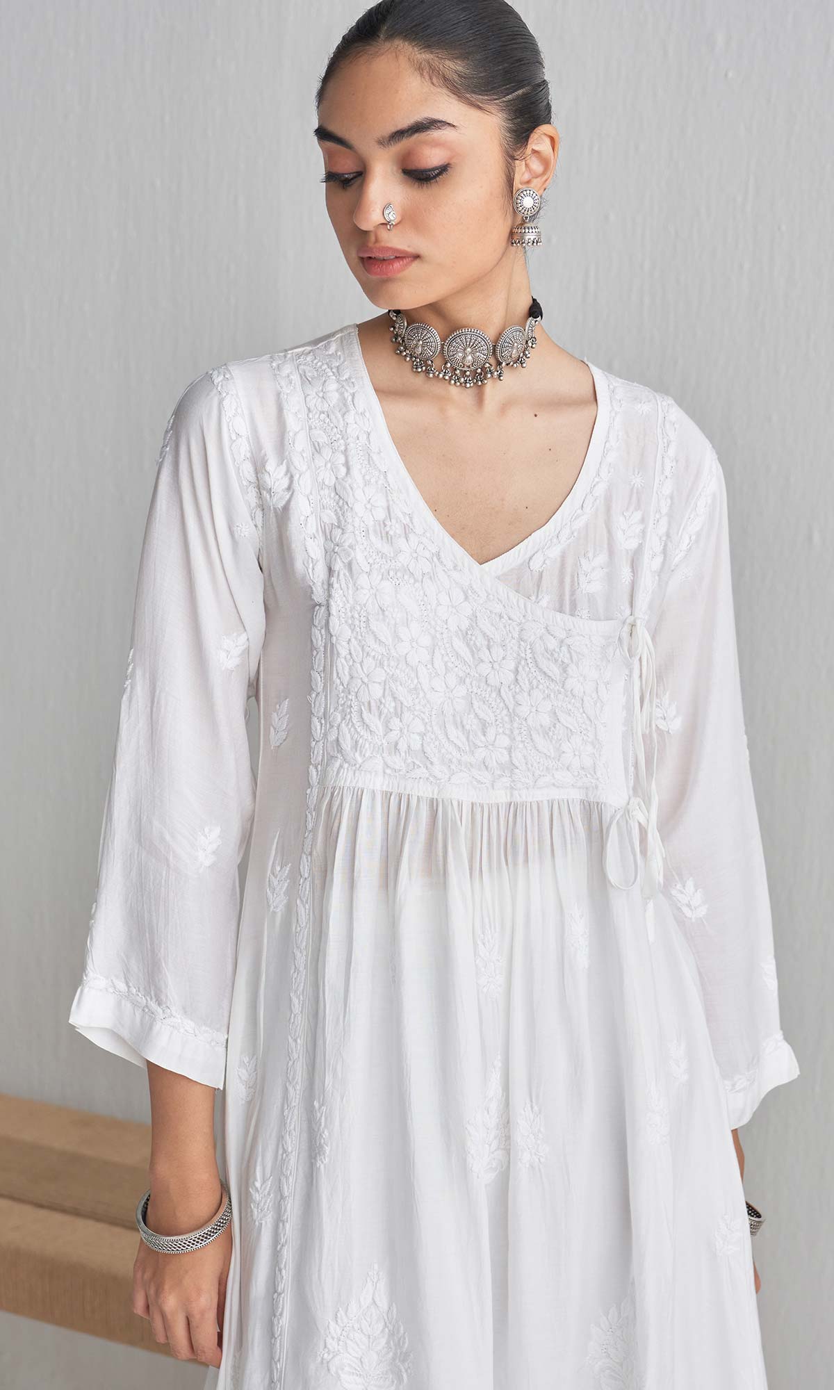 Handcrafted Chikankari White Angrakha