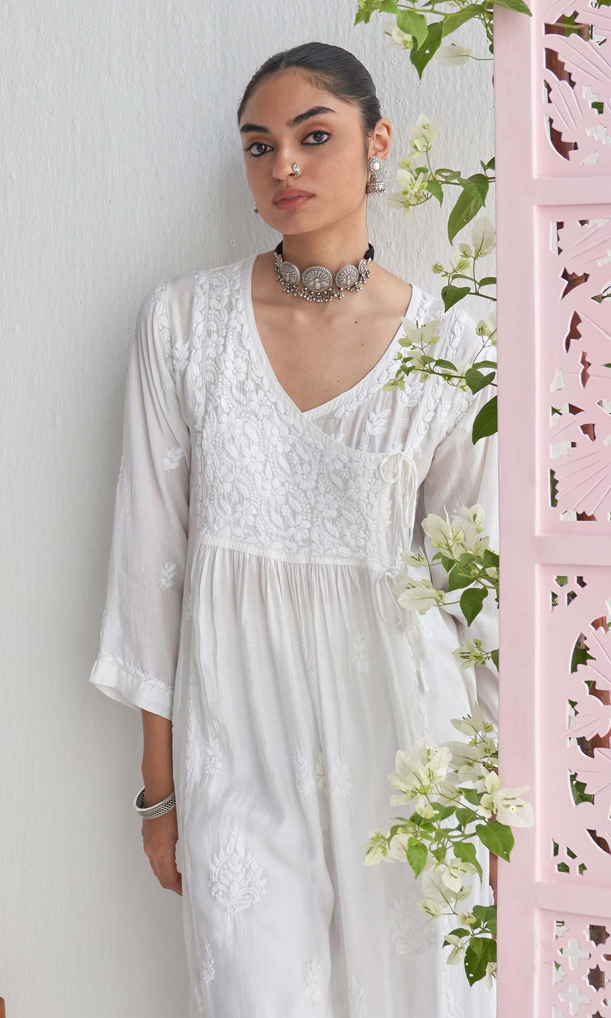 Handcrafted Chikankari White Angrakha