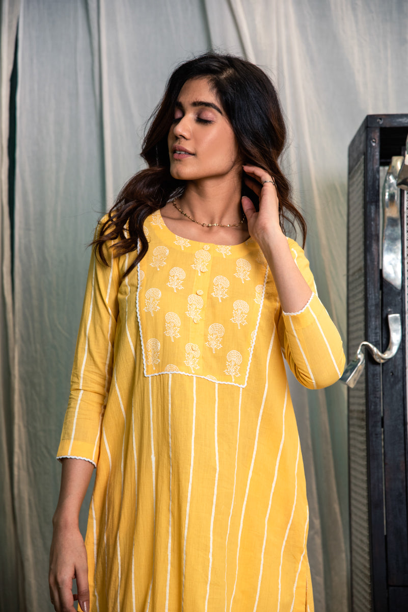 RIDHI SURI DAISY SUNSHINE YELLOW KURTA WITH PALAZZO - SET OF 2