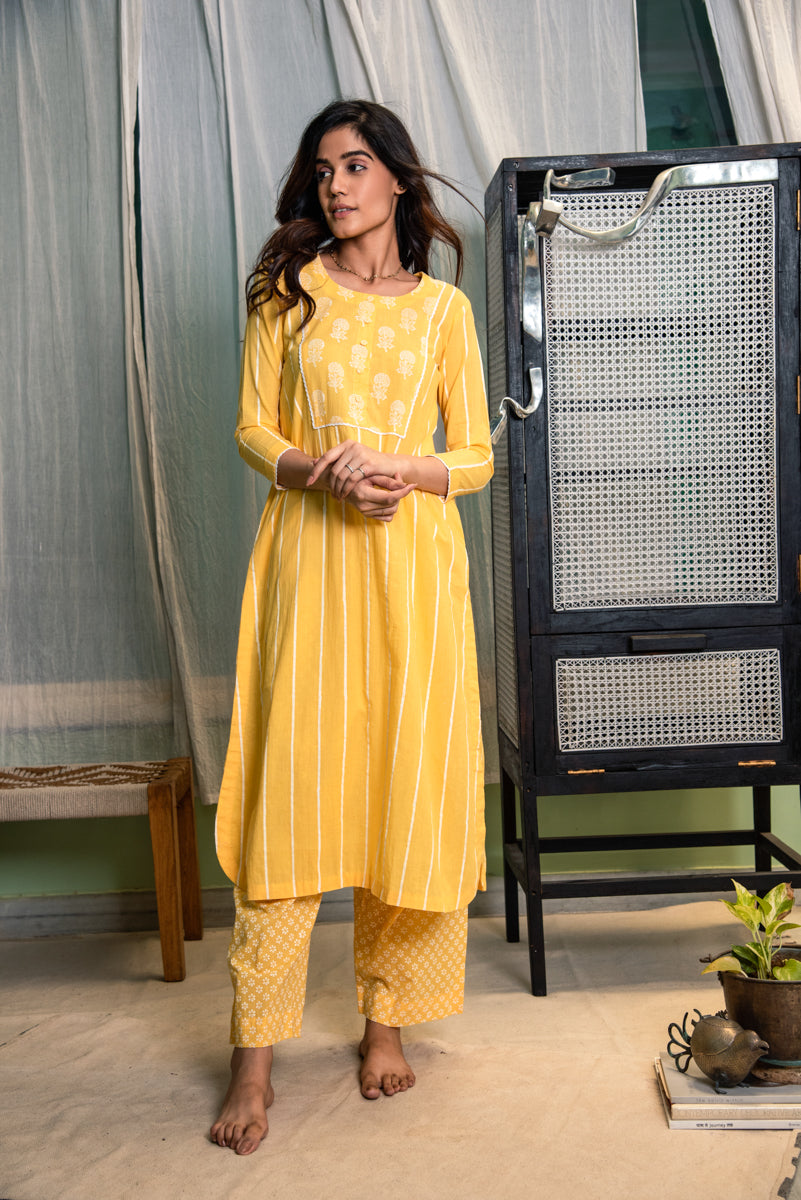 RIDHI SURI DAISY SUNSHINE YELLOW KURTA WITH PALAZZO - SET OF 2