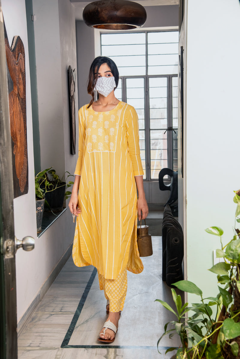 RIDHI SURI DAISY SUNSHINE YELLOW KURTA WITH PALAZZO - SET OF 2