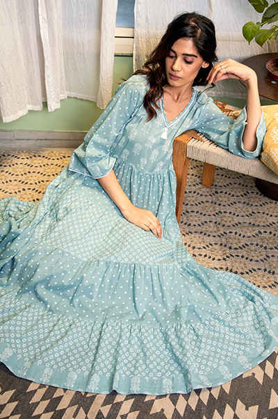 RIDHI SURI DAISY POWDER BLUE DRESS