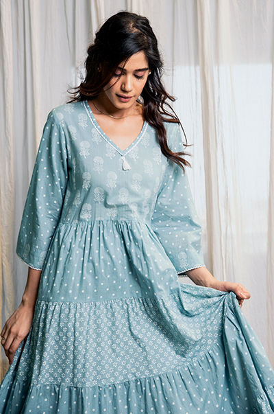 RIDHI SURI DAISY POWDER BLUE DRESS