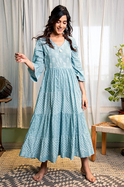 RIDHI SURI DAISY POWDER BLUE DRESS