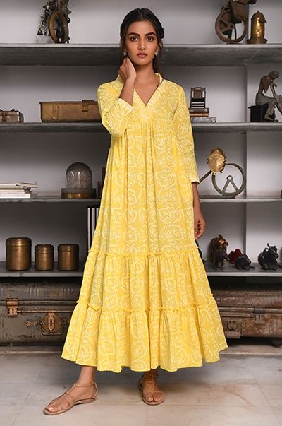 Ridhi Suri Feriha Yellow Gathered Dress