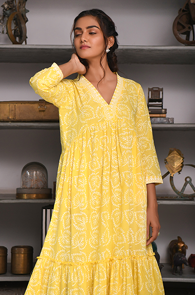 Ridhi Suri Feriha Yellow Gathered Dress