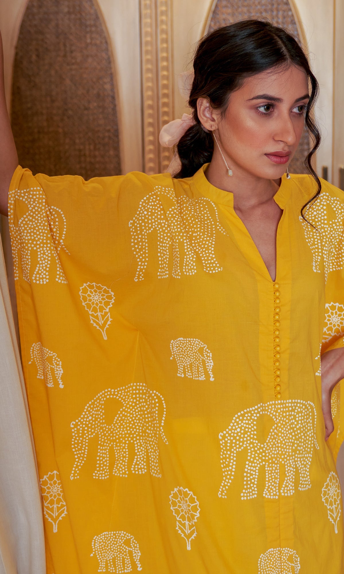 DAISY 2 ELEPHANT MUSTARD YELLOW PRINT KAFTAN