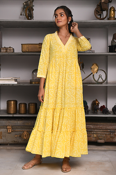 Ridhi Suri Feriha Yellow Gathered Dress