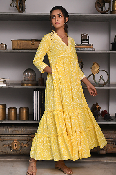 Ridhi Suri Feriha Yellow Gathered Dress