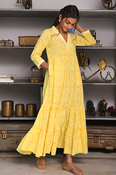 Ridhi Suri Feriha Yellow Gathered Dress