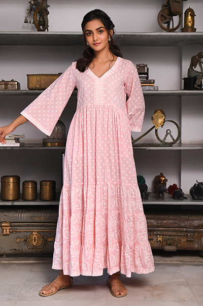 Ridhi Suri Feriha Soft Pink Gathered Maxi