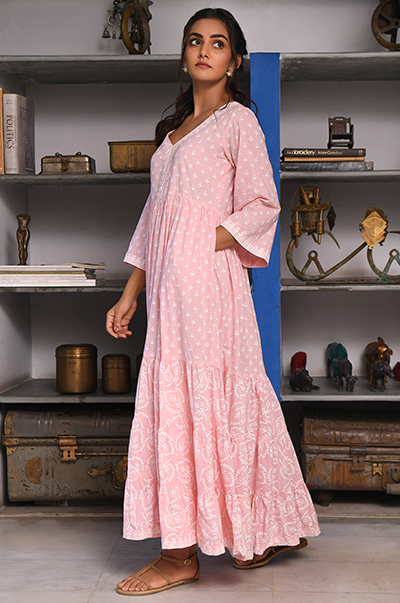 Ridhi Suri Feriha Soft Pink Gathered Maxi