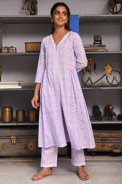Ridhi Suri Feriha Lilac Side Gather Kurta with Palazzo Set of -2