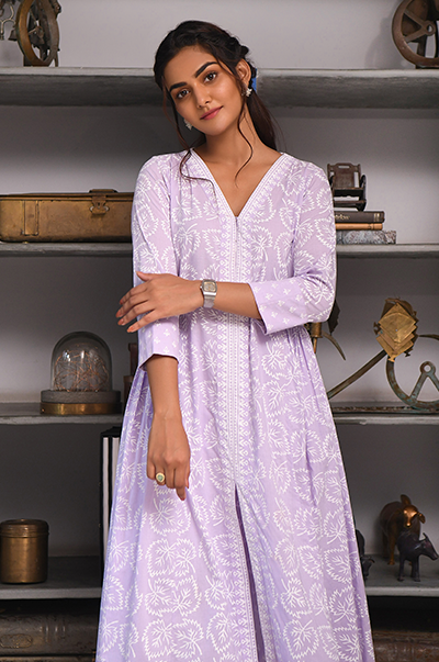 Ridhi Suri Feriha Lilac Side Gather Kurta with Palazzo Set of -2