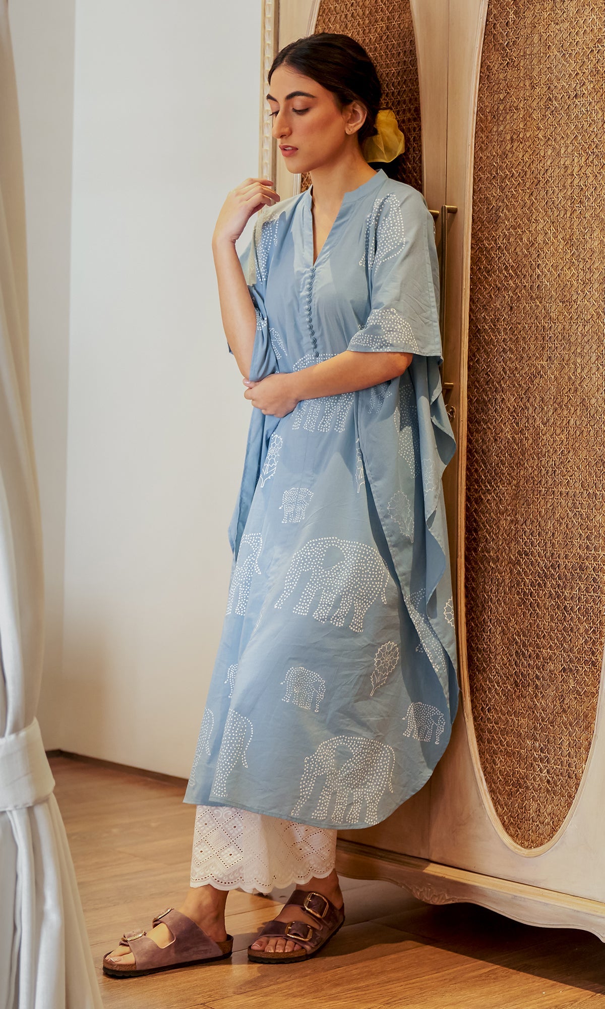 DAISY 2 ELEPHANT POWDER BLUE PRINT KAFTAN