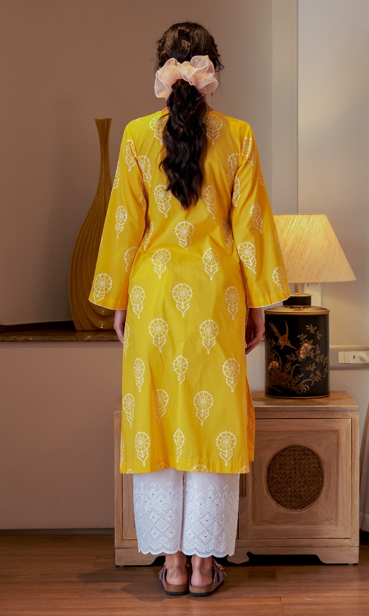 DAISY 2 MUSTARD YELLOW FLORAL PRINTED KURTA WITH PALAZZO - SET OF 2