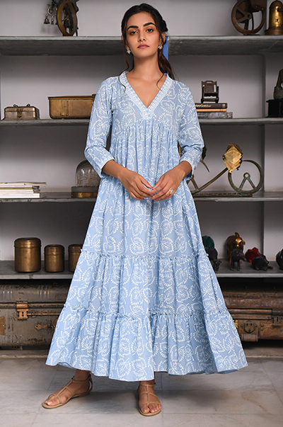 Ridhi Suri Feriha Blue Gathered Dress
