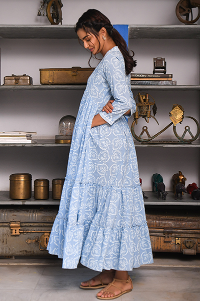 Ridhi Suri Feriha Blue Gathered Dress