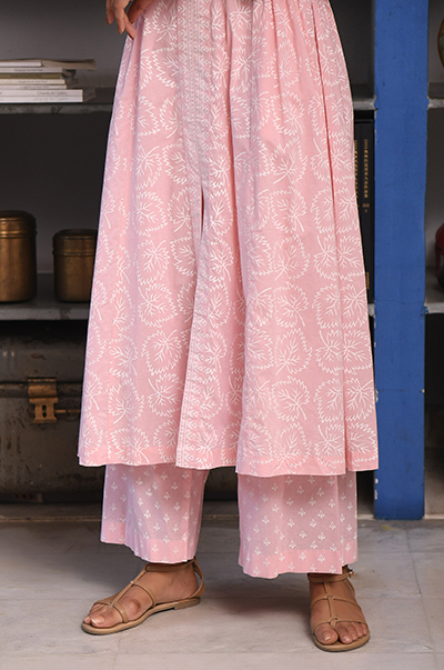 Ridhi Suri Feriha Soft Pink Side Gather Kurta with Palazzo Set of -2