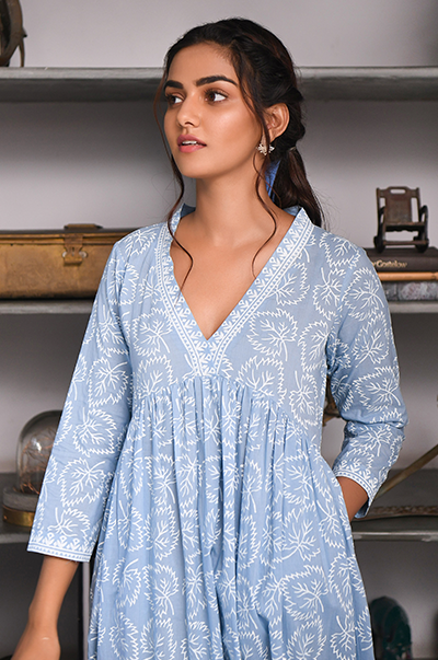 Ridhi Suri Feriha Blue Gathered Dress