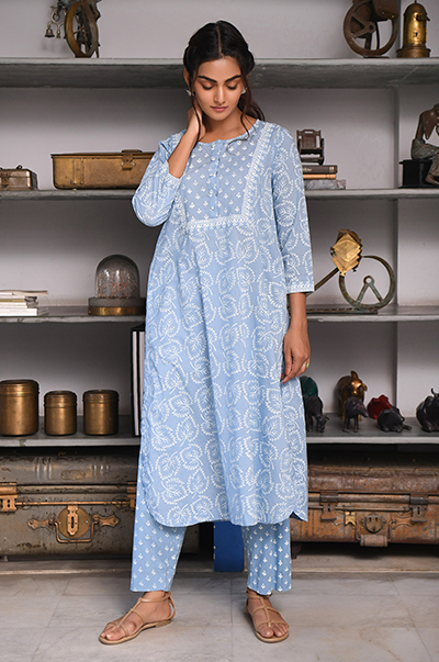 Ridhi Suri Feriha Blue Straight Kurta with Palazzo - Set of 2