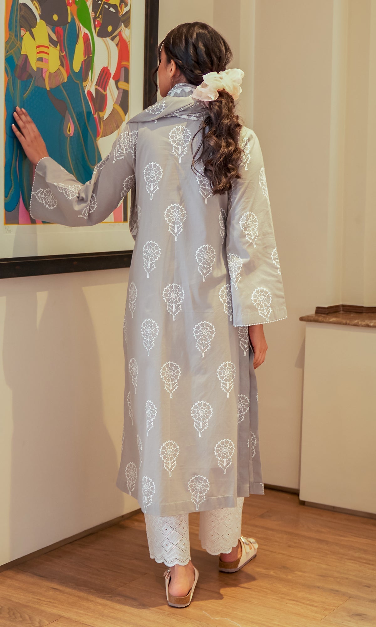 DAISY 2 GREY FLORAL PRINTED KURTA WITH PALAZZO - SET OF 2
