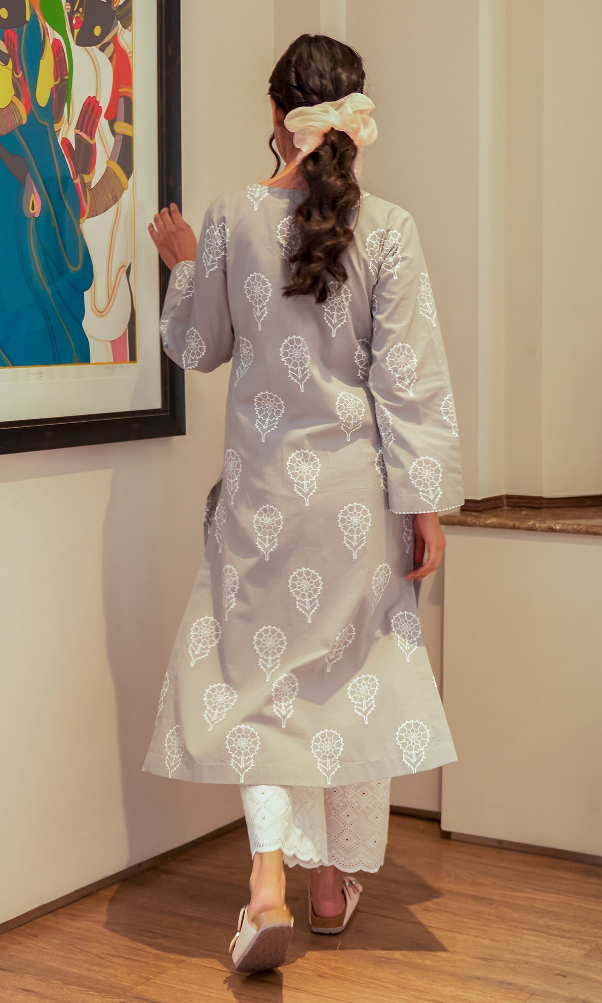 DAISY 2 GREY FLORAL PRINTED KURTA WITH PALAZZO - SET OF 2