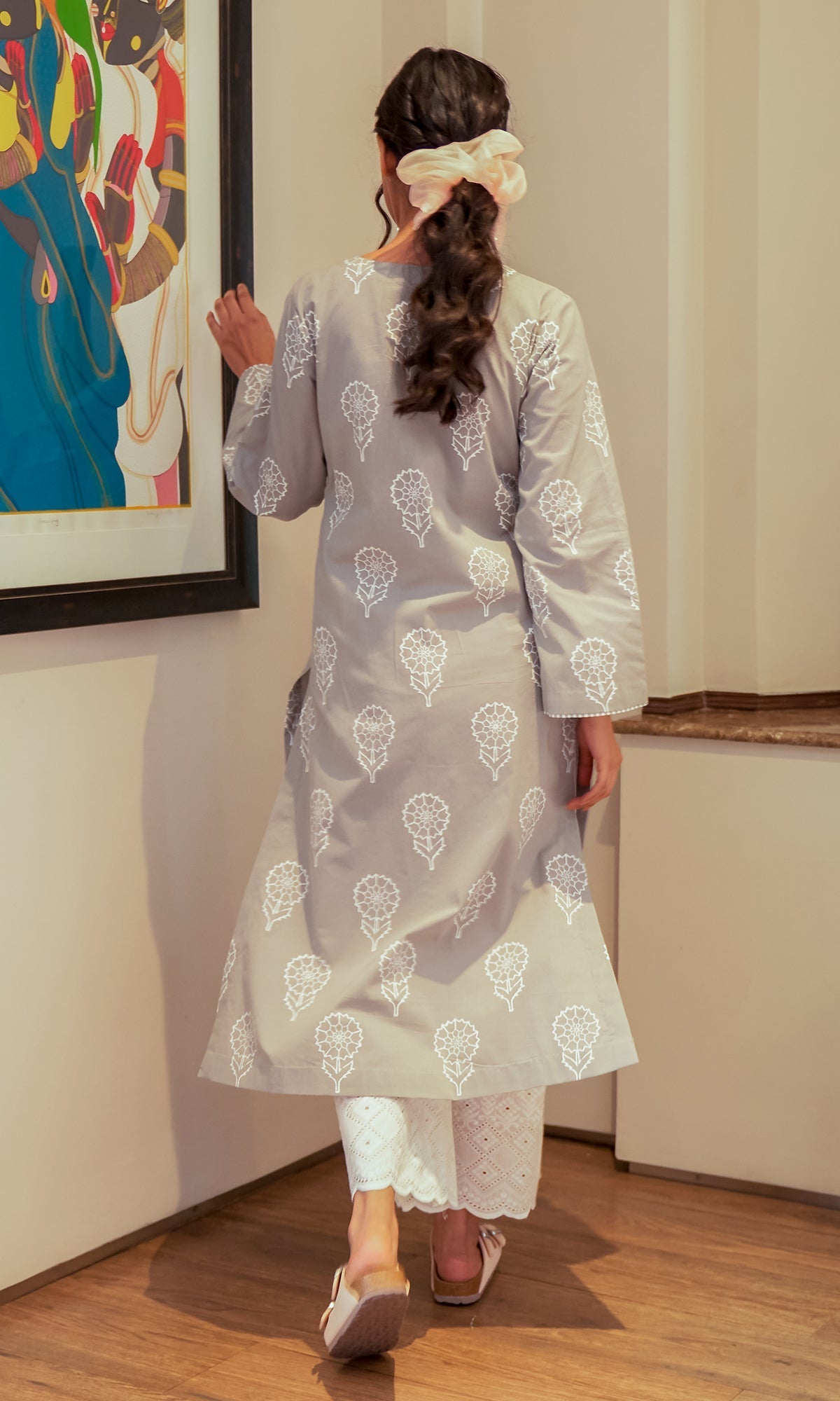 DAISY 2 GREY FLORAL PRINTED KURTA WITH PALAZZO - SET OF 2