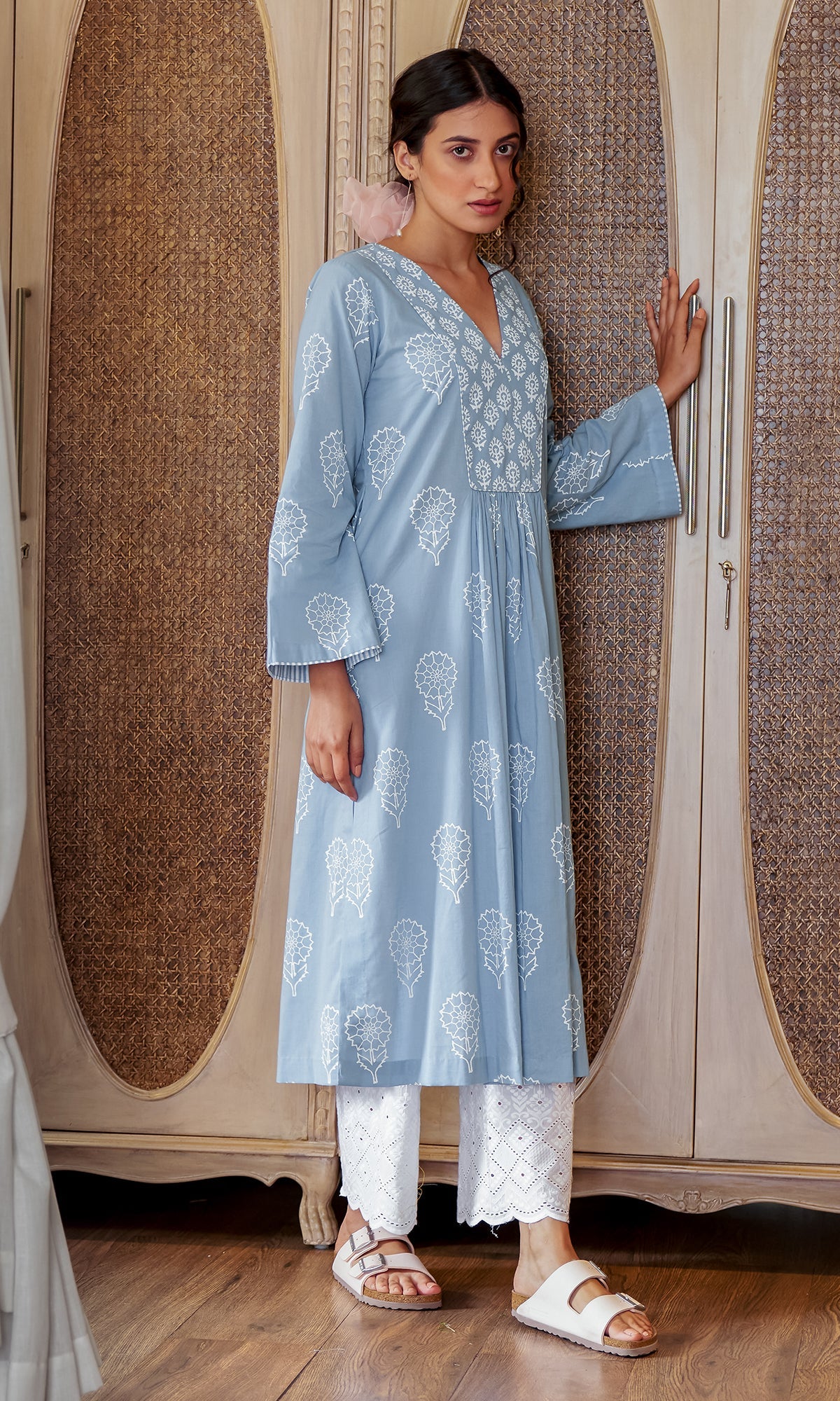 DAISY 2 POWDER BLUE FLORAL PRINTED KURTA WITH PALAZZO - SET OF 2