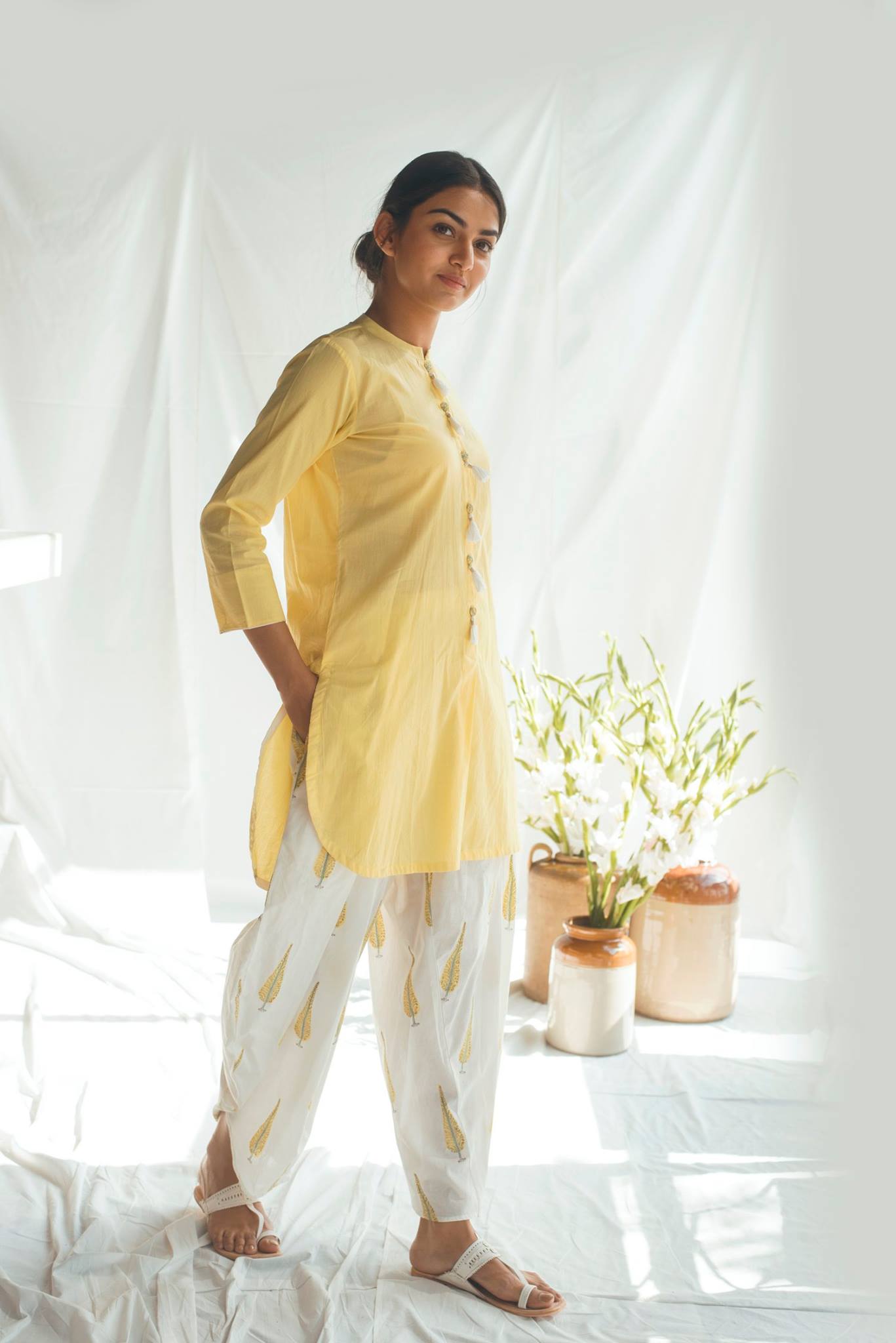 Ridhi Suri Bahameen Yellow Chinar dhoti Set of 2