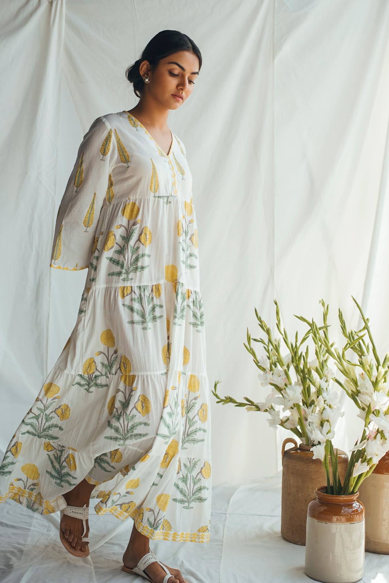 Ridhi Suri Bahameen Yellow Chinar and Mughal Print Maxi