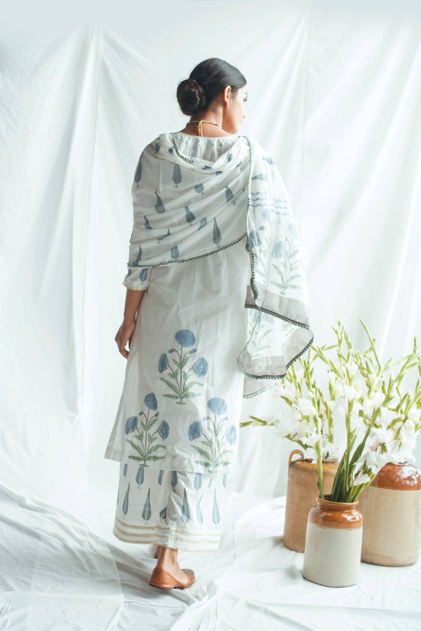 Ridhi Suri Bahameen Blue Mughal Print Straight Set of 3