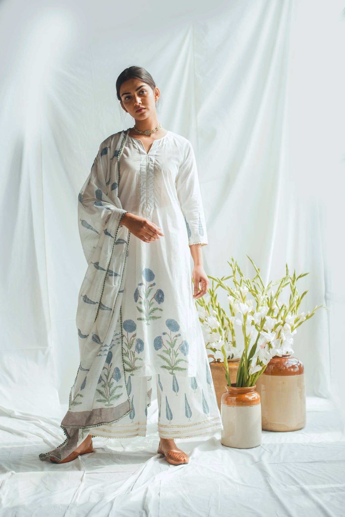 Ridhi Suri Bahameen Blue Mughal Print Straight Set of 3