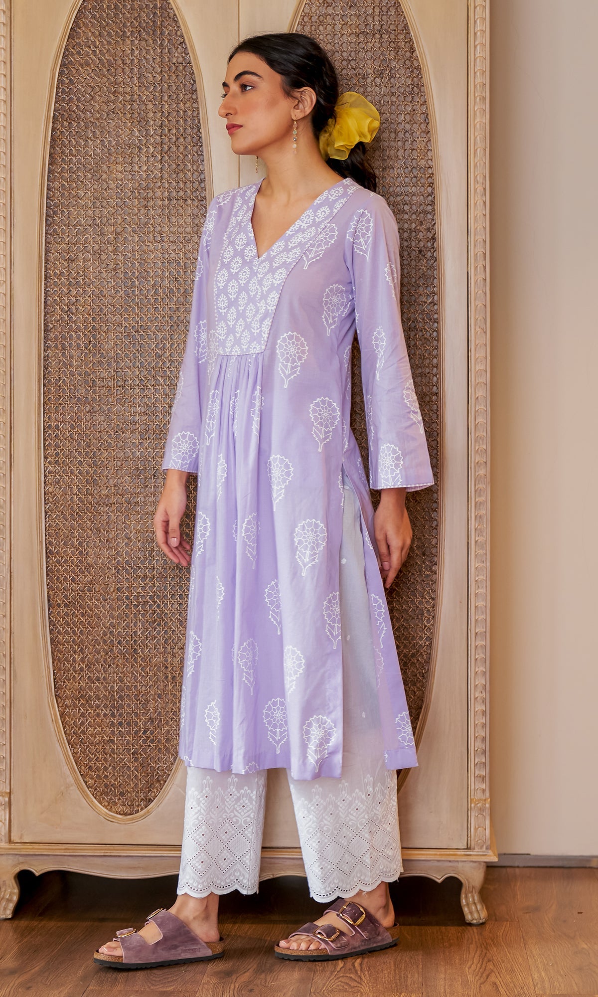 DAISY 2 LILAC FLORAL PRINTED KURTA WITH PALAZZO - SET OF 2