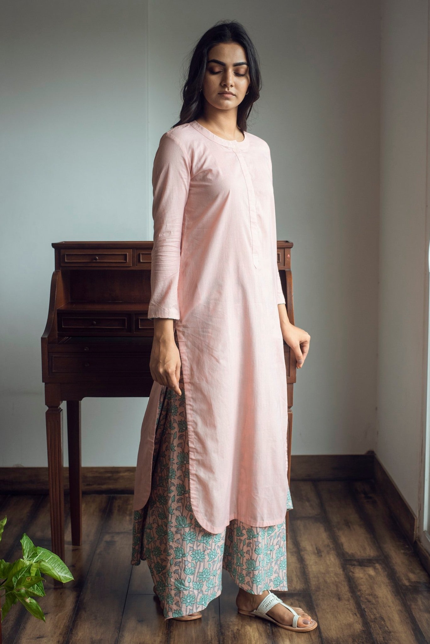 Ridhi Suri Serenity Solid Kurta with Asymmetric Palazzo - Pink