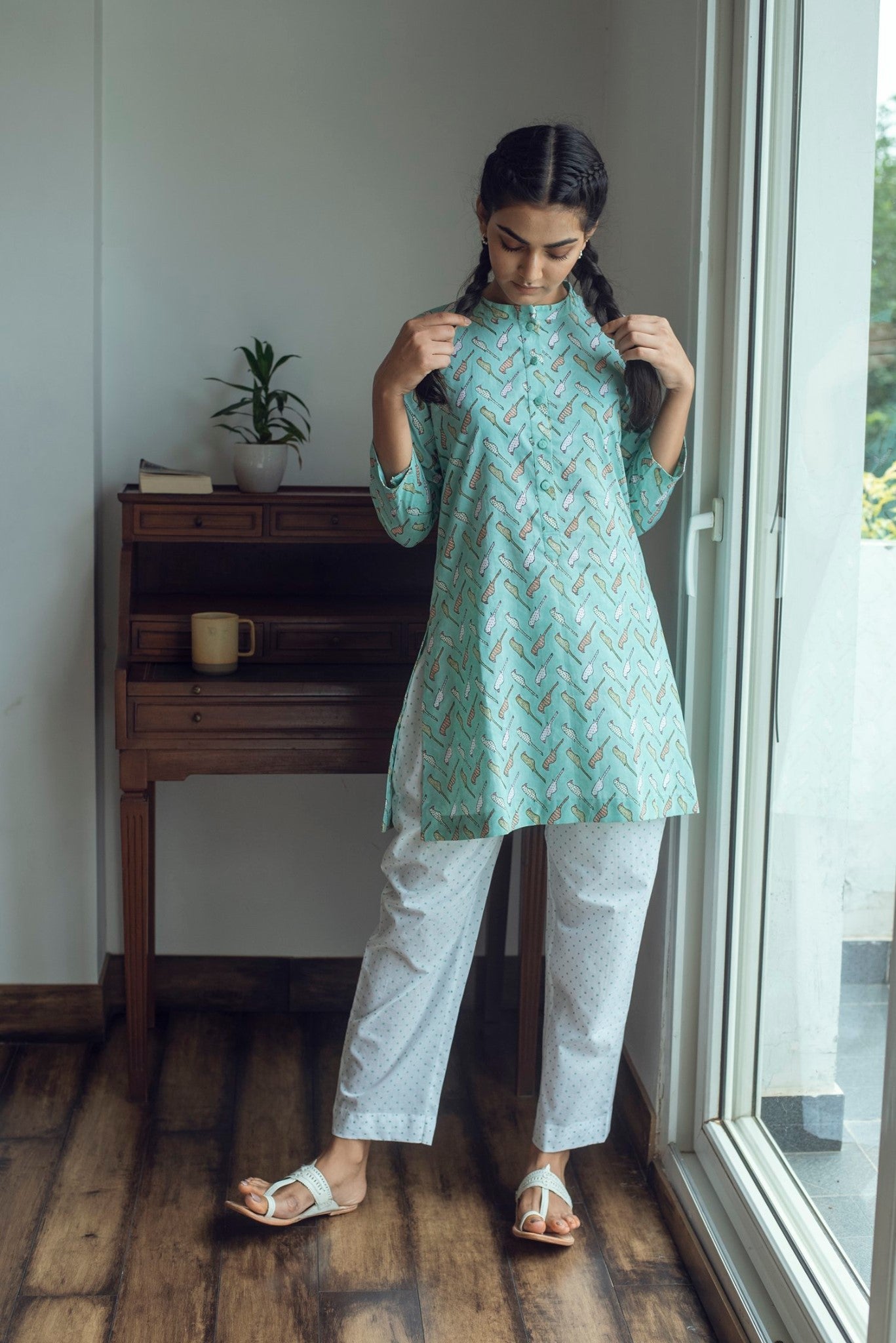 Ridhi Suri Serenity Bird Print Lounge set- Green