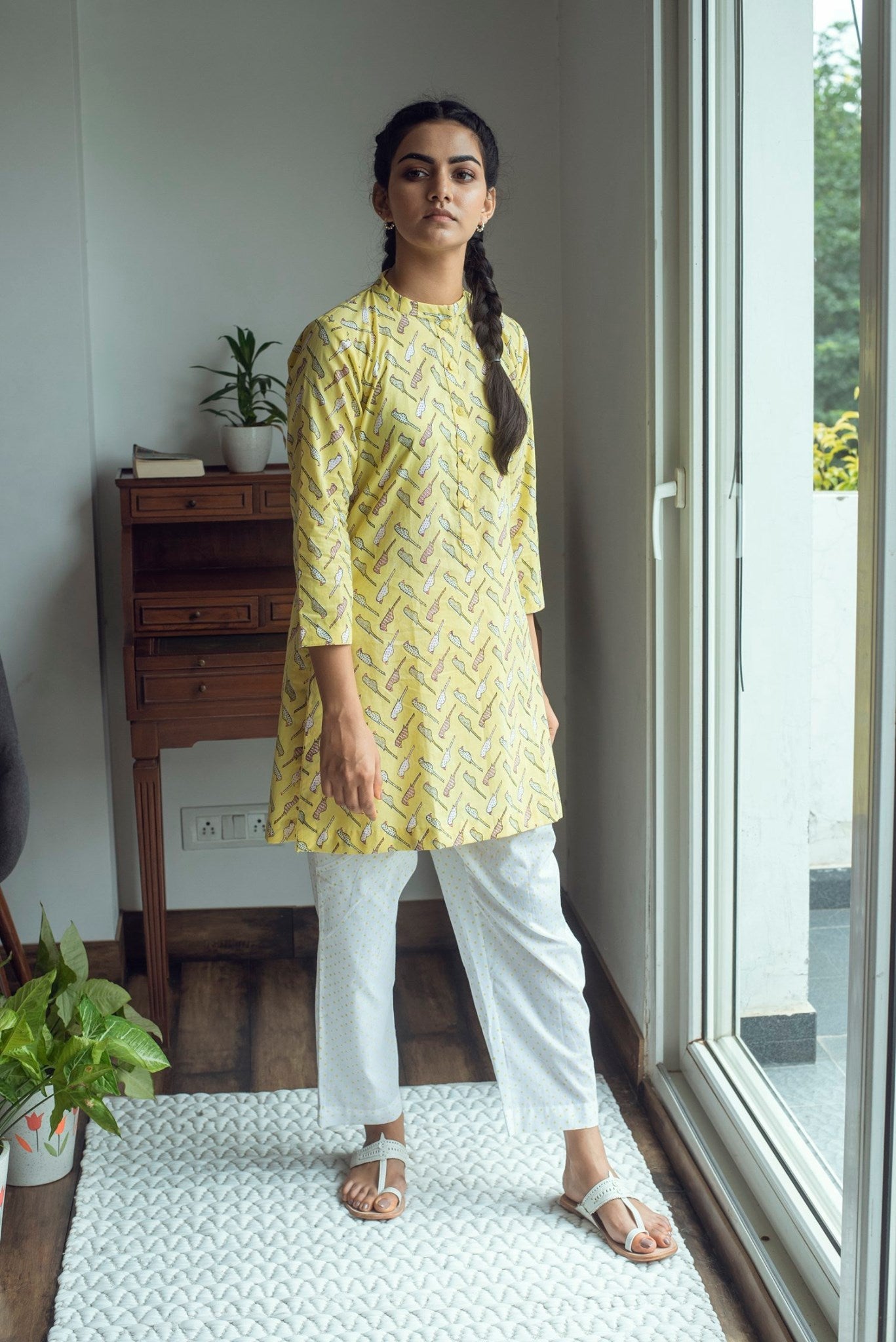 Ridhi Suri Serenity Bird Print Lounge set- yellow