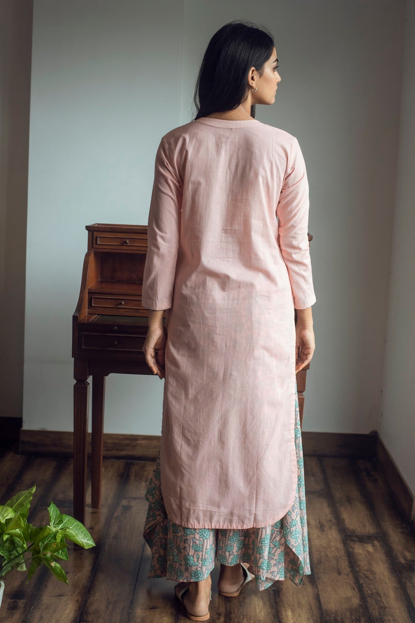 Ridhi Suri Serenity Solid Kurta with Asymmetric Palazzo - Pink