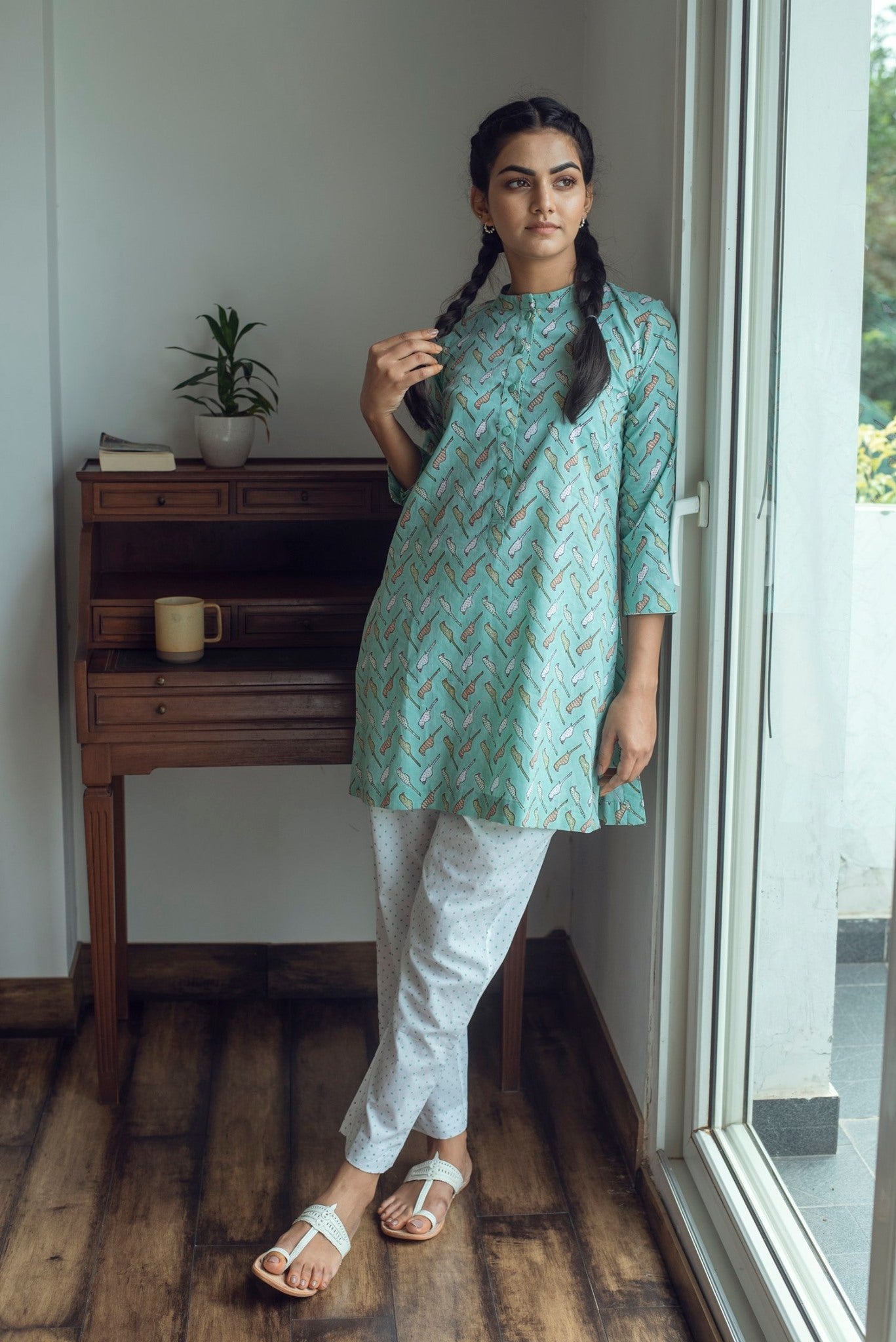 Ridhi Suri Serenity Bird Print Lounge set- Green