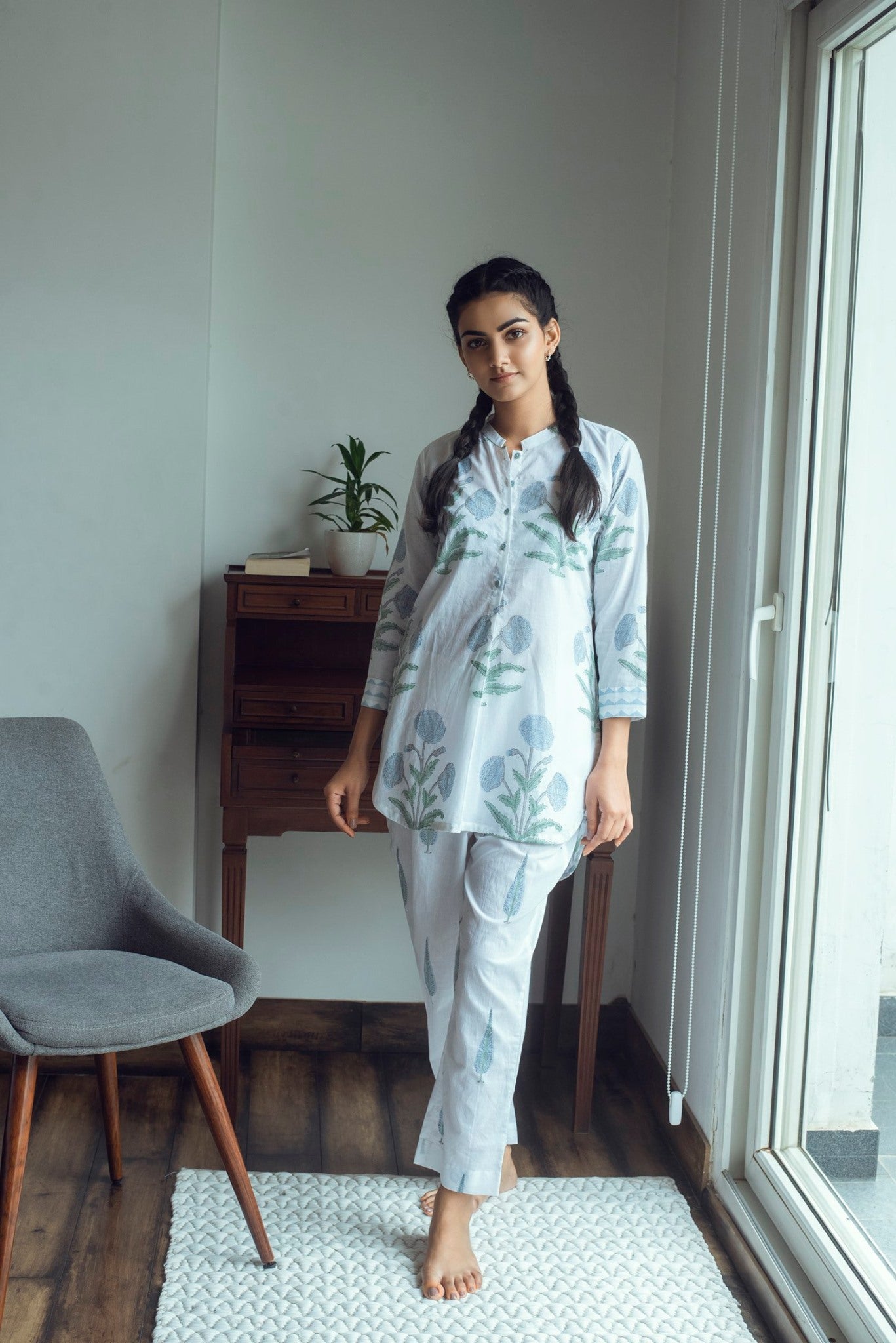 Ridhi Suri Serenity Mughal Lounge Set- Blue