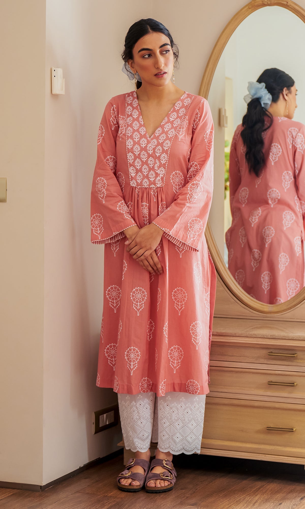 DAISY 2 PINK FLORAL PRINTED KURTA WITH PALAZZO - SET OF 2
