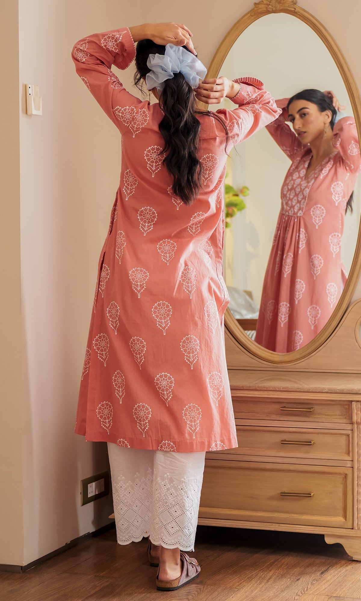 DAISY 2 PINK FLORAL PRINTED KURTA WITH PALAZZO - SET OF 2