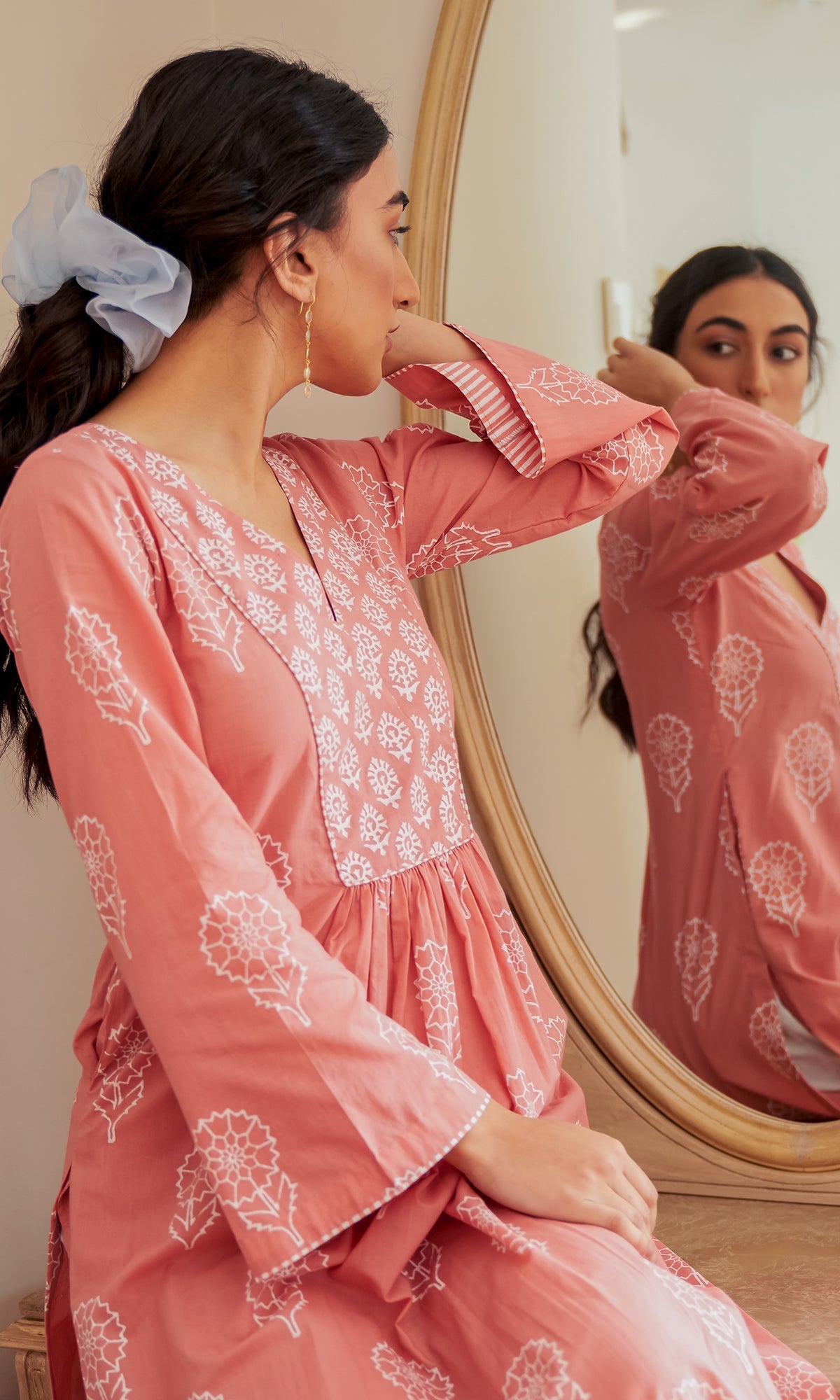 DAISY 2 PINK FLORAL PRINTED KURTA WITH PALAZZO - SET OF 2